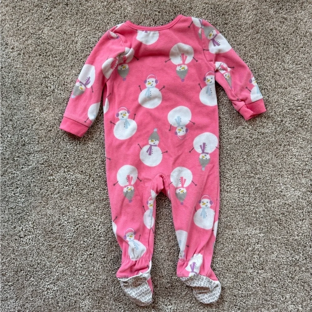 Carter’s Baby Girl Pink Snowman Footed Sleeper Pajamas - Size 12 Months
